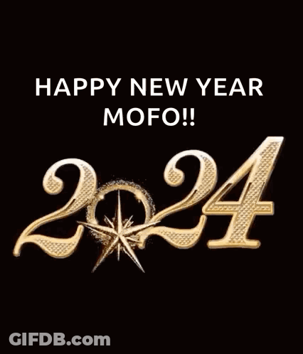 A Happy New Year Greeting Card With Fireworks And The Number 2024 GIF