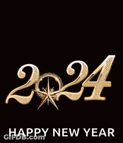 A Happy New Year Greeting Card With Fireworks And The Year 2024 GIF