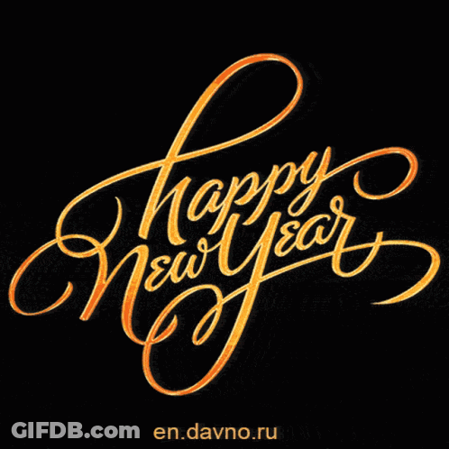 A Happy New Year Greeting Card With Fireworks Behind It GIF