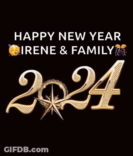 A Happy New Year Greeting Card With Fireworks Behind The Numbers 2024 GIF
