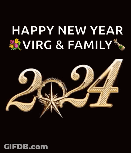 A Happy New Year Greeting Card With Fireworks Behind The Numbers 2024 GIF