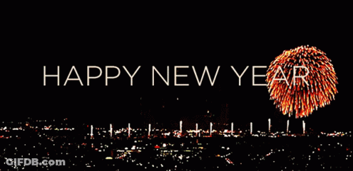 Happy New Year Card With Fireworks GIF