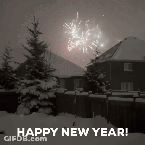 A Happy New Year Greeting Card With Fireworks Displayed In The Background GIF