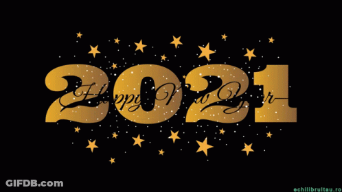Happy New Year Greeting Card Gold Numbers And Stars GIF