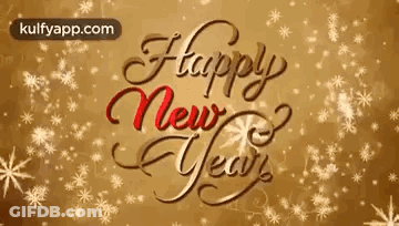 A Happy New Year Greeting Card With Snowflakes Falling From The Sky . GIF