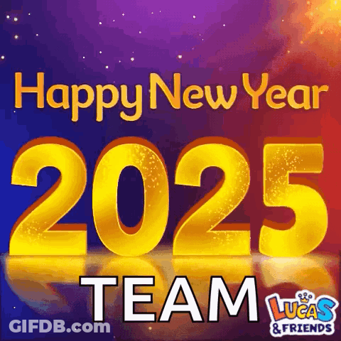 A Happy New Year Greeting Card With The Words Happy New Year 2025 Team GIF