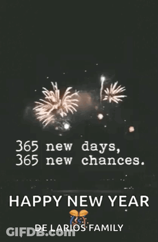 A Happy New Year Greeting With A Fireworks Display In The Background GIF