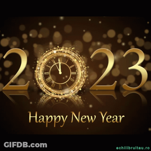 Happy New Year Greeting With Gold Clock GIF