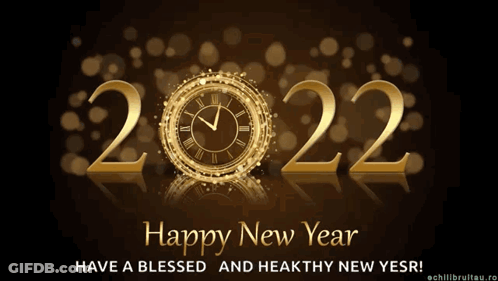 A Happy New Year Greeting With A Gold Clock GIF