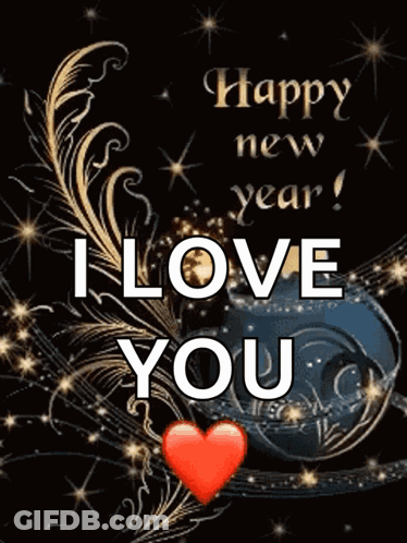 A Happy New Year Greeting With A Heart And A Feather GIF