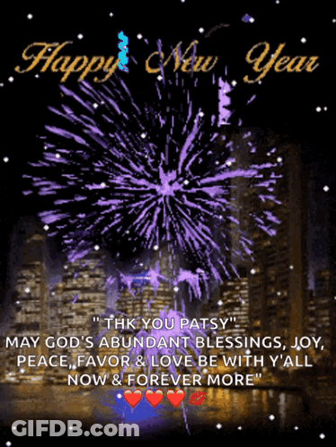 A Happy New Year Greeting With Purple Fireworks GIF
