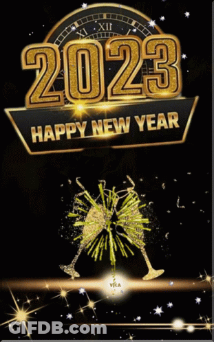 New Year Poster With Fireworks And Clock GIF