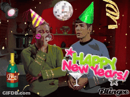 A Happy New Year 'S Greeting Card With A Bottle Of Bang GIF