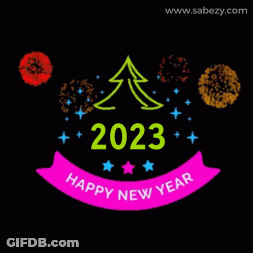 Happy New Year 2023 Fireworks Sign GIF
