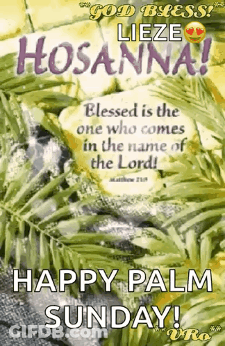 A Happy Palm Sunday Greeting Card With A Quote From The Bible . GIF