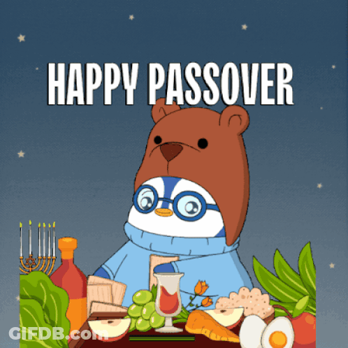 A Happy Passover Card With A Bear And A Penguin GIF