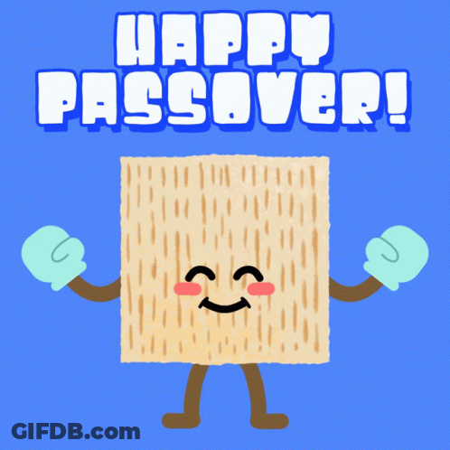 A Happy Passover Greeting Card With A Cartoon Illustration Of A Cracker GIF