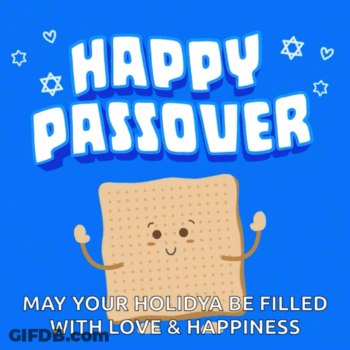 A Happy Passover Greeting Card With A Picture Of A Loaf Of Matzo GIF