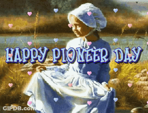 A Happy Pioneer Day Greeting With A Painting Of A Little Girl GIF