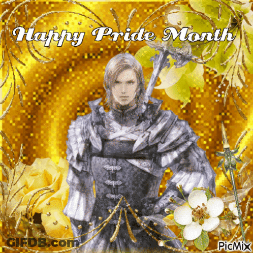 A Happy Pride Month Greeting Card With A Knight GIF