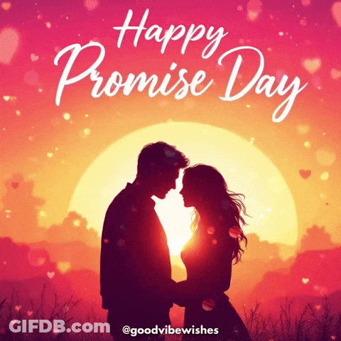 A Happy Promise Day Poster With A Man And A Woman Looking At Each Other GIF