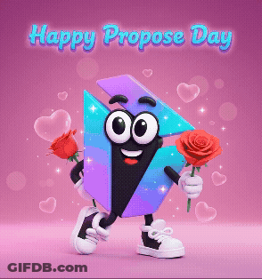 A Happy Propose Day Greeting Card With A Cartoon Character Holding Roses GIF