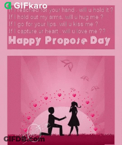 A Happy Propose Day Greeting Card With A Man Kneeling Down Proposing To A Woman GIF