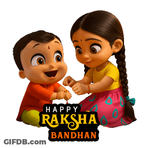 A Happy Raksha Bandhan Poster With Cartoon Characters GIF