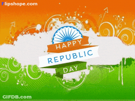 A Happy Republic Day Greeting Card With A Fan On It GIF