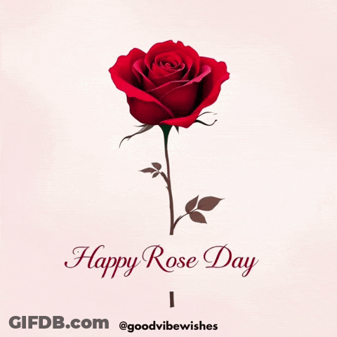 A Happy Rose Day Card With A Red Rose And A Heart GIF