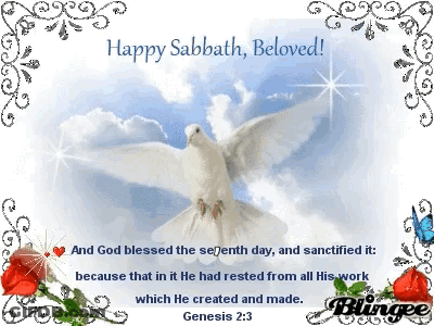 A Happy Sabbath Beloved Greeting Card With A White Dove GIF