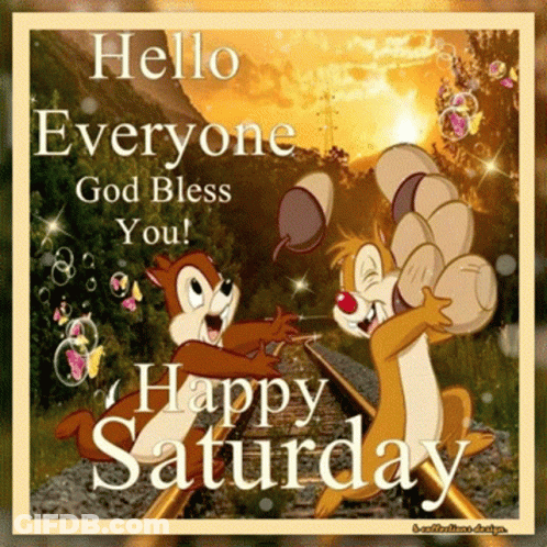 A Happy Saturday Greeting Card With Chip And Dale On It GIF