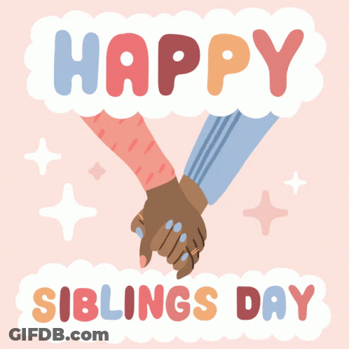 A Happy Siblings Day Greeting Card With Two Siblings Holding Hands GIF