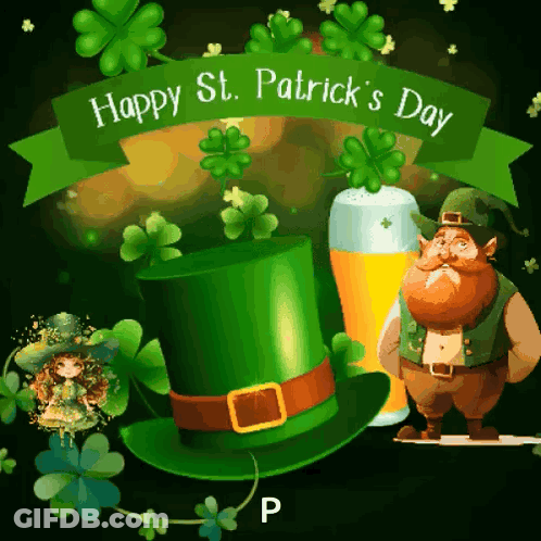 A Happy St. Patrick 'S Day Greeting With A Leprechaun And A Green Hat GIF