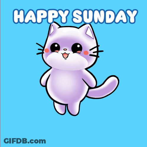 A Happy Sunday Greeting Card With A Cartoon Cat GIF