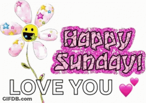 A Happy Sunday Greeting With A Flower And A Smiley Face GIF