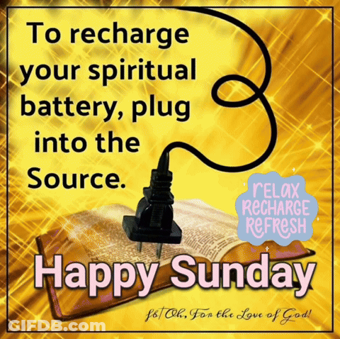 A Happy Sunday Message With A Bible And A Plug In It GIF