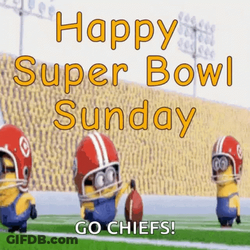 A Happy Super Bowl Sunday Greeting Card With Minions On A Football Field . GIF