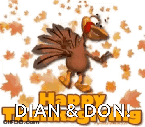 A Happy Thanksgiving Card With A Cartoon Turkey And Leaves GIF