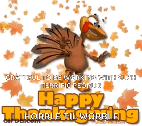 A Happy Thanksgiving Greeting Card With A Cartoon Turkey GIF