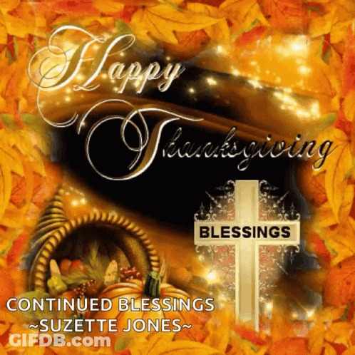 A Happy Thanksgiving Greeting Card With A Cross GIF