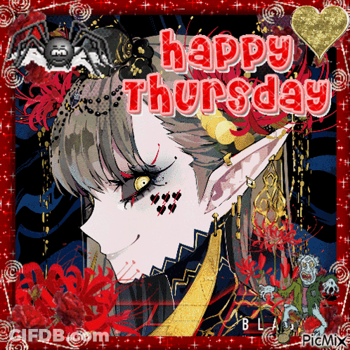 A Happy Thursday Card With A Vampire And A Spider GIF