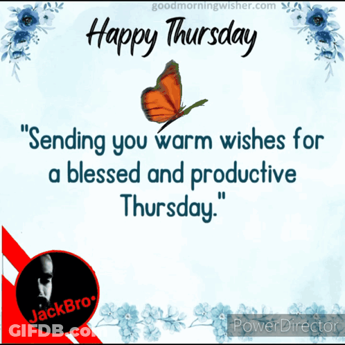 A Happy Thursday Greeting Card With A Butterfly On It GIF