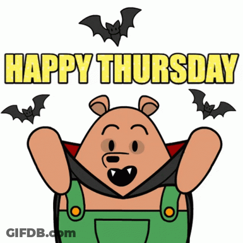 A Happy Thursday Greeting Card With A Cartoon Bear GIF