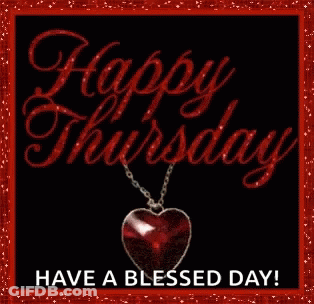 A Happy Thursday Greeting Card With A Red Heart Necklace GIF
