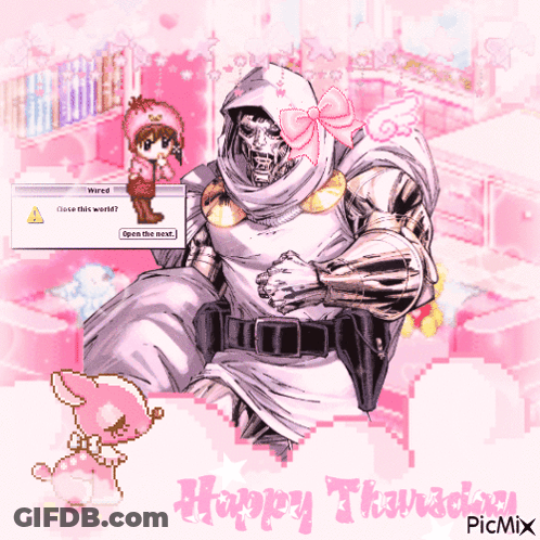 A Happy Thursday Greeting Card With A Robot And A Little Girl GIF