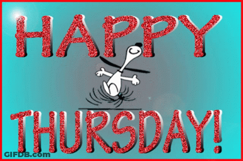 A Happy Thursday Greeting Card With Snoopy And The Words Happy Thursday GIF