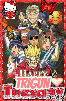 A Happy Trigun Tuesday Picture With A Hello Kitty GIF
