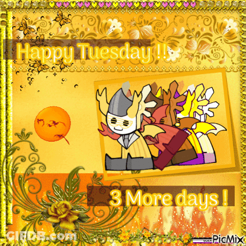 A Happy Tuesday Greeting Card With A Cartoon Character GIF