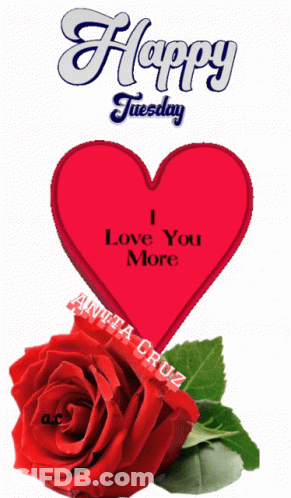 A Happy Tuesday Message With A Red Heart And A Red Rose GIF